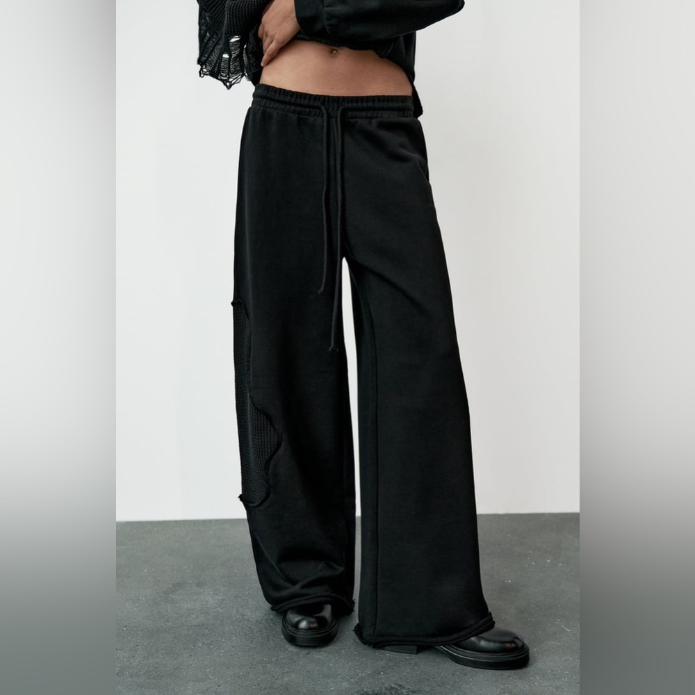 Zara COMBINATION TRICOT PANTS size M IN BLACK